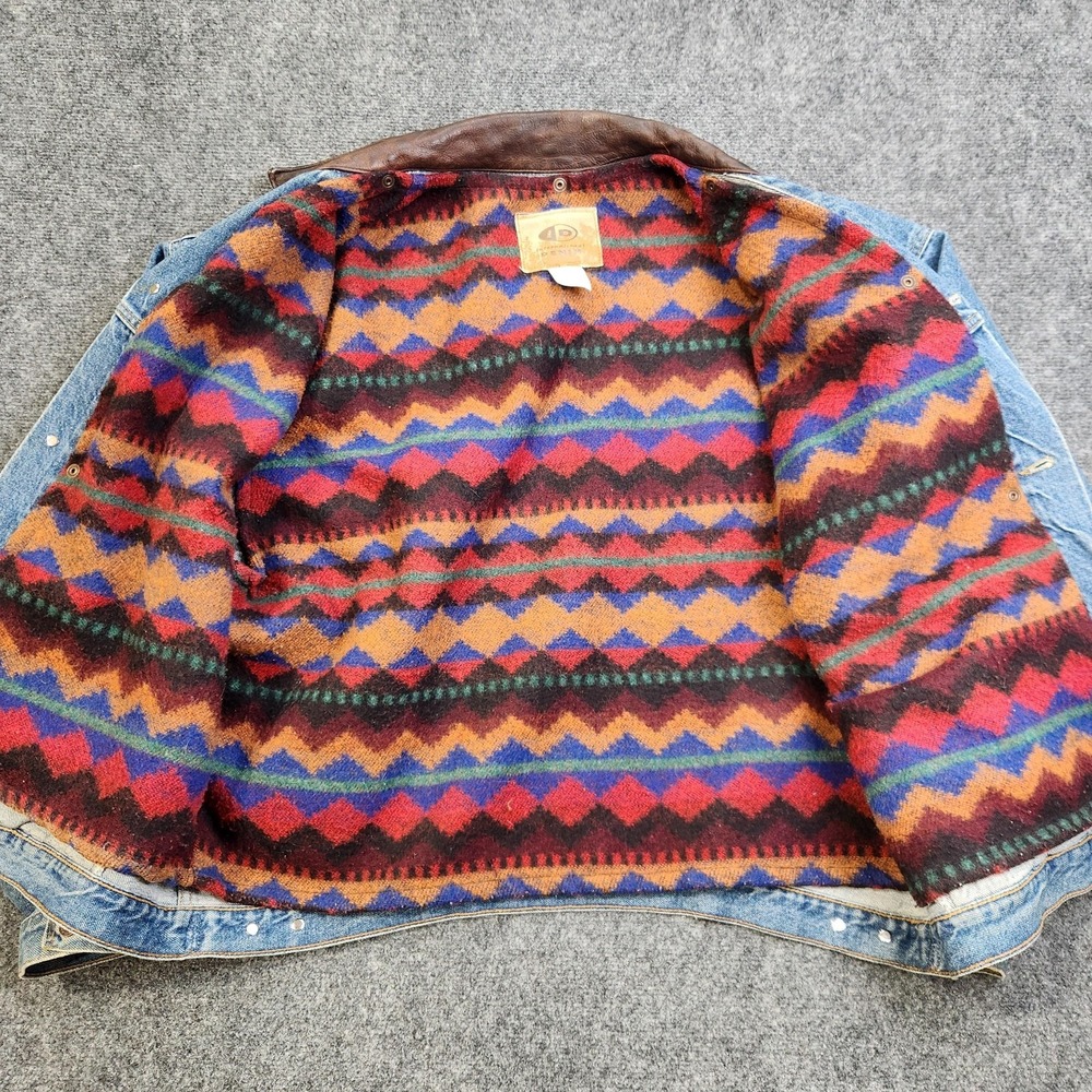 Vintage International Denim Jacket Mens 2XL Blue Trucker Aztec Blanket Lined
